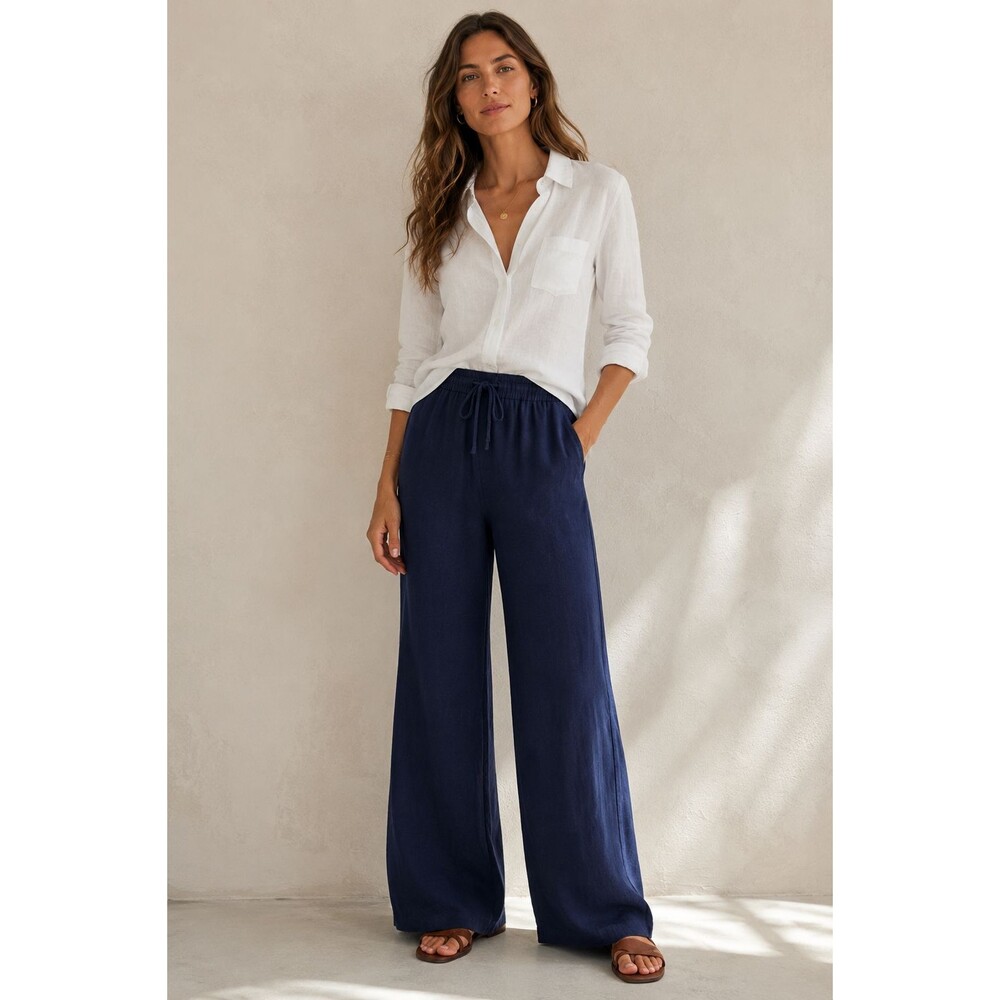 NWT Boden Islington Linen Wide Leg Pants Navy Blue Size 4R Preppy Coastal